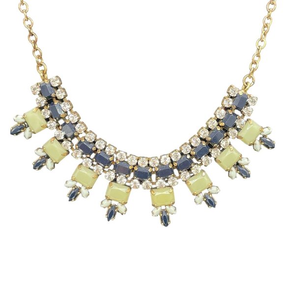 J. Crew Green Black Beaded Rhinestone Statement Bib Necklace Elegant Evening Pre - Picture 2 of 7